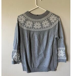 NWT Talbots Lambswool Gray Snowflake 3/4 Sleeve Sweater- Size Medium